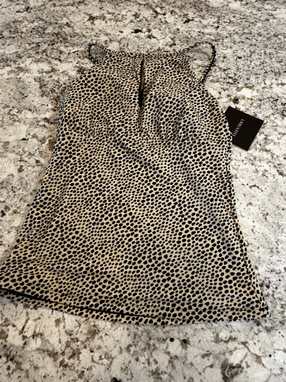 Ellen Tracy Leopard Swim Tankini Top with Keyhole Design